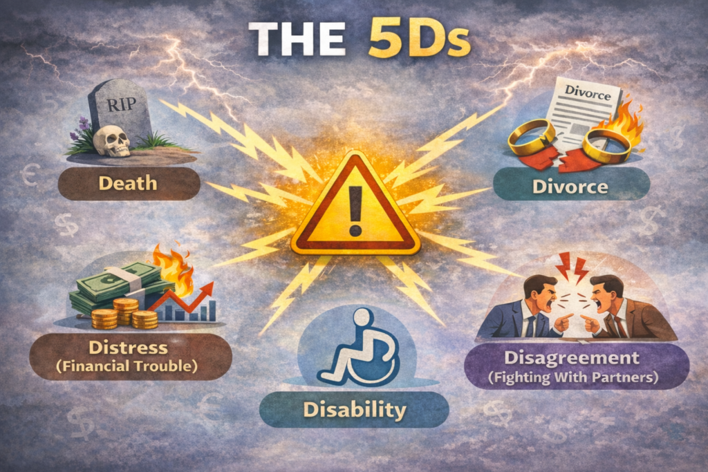 AI generated image of the 5Ds that could force you to sell your business