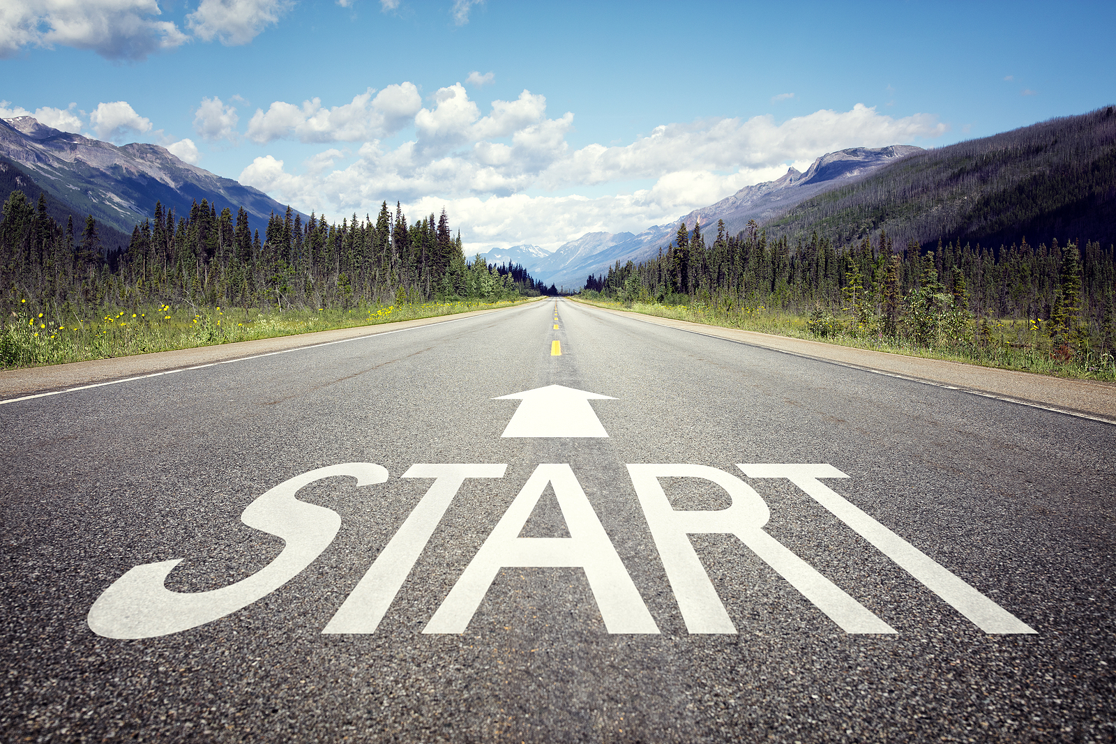 Start line on the highway concept for business planning, strategy and challenge or career path, opportunity and change