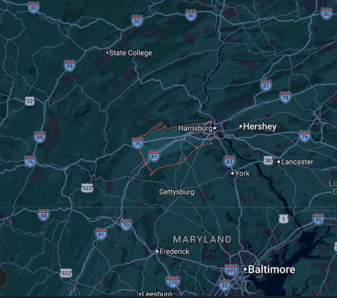 map of cumberland county PA